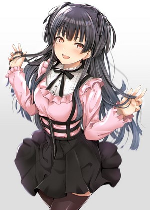 Anime girl with long black hair and pink outfit