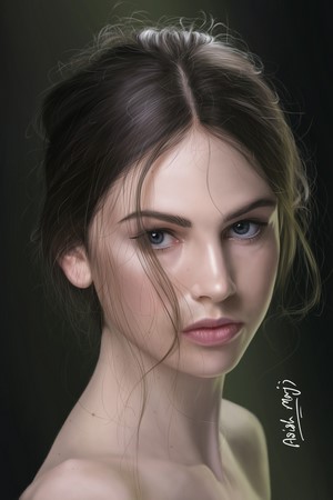 Digital artwork of a woman with blue eyes