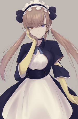 Anime girl with twintails and heterochromia in maid outfit
