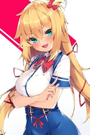 Akai Haato from Hololive, anime girl with blonde hair and aqua eyes