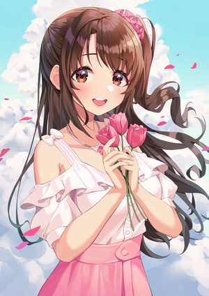 Shimamura Uzuki from THE Idolmaster Cinderella Girls holding tulips