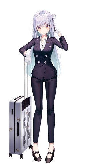 Anime girl with silver hair and suitcase