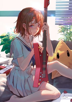 Toyama Kasumi from BanG Dream! with a guitar