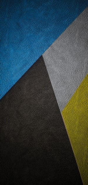 Abstract geometric texture with blue, black, gray, and yellow leather