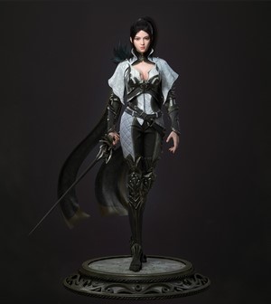 Woman in warrior outfit with rapier