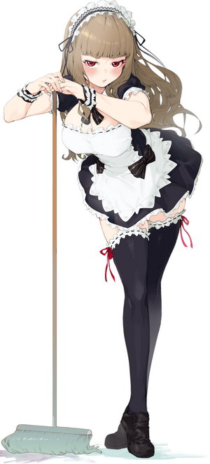 Maid Outfit Girl with Red Eyes and Mop