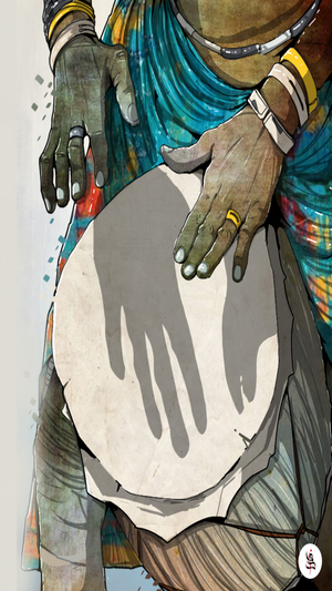 Illustration of hands playing a drum