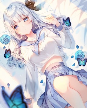 Anime Girl with Silver Hair and Blue Eyes in Sailor Uniform