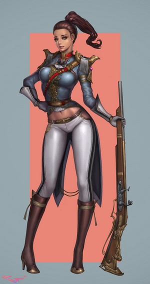 Woman in military uniform holding a rifle