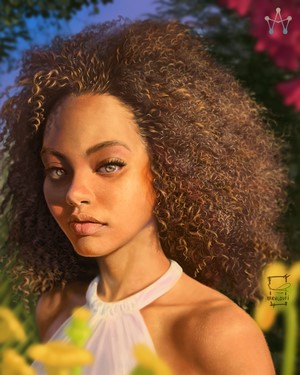 Portrait of a woman with curly hair by Ameur Makhloufi