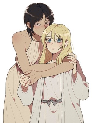 Historia Reiss and Ymir from Shingeki no Kyojin hugging