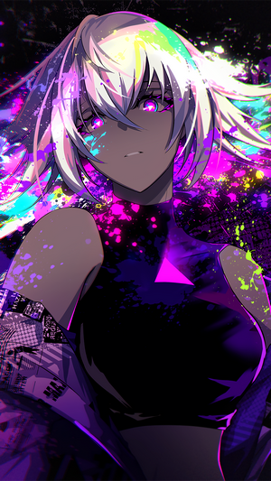 Anime girl with white hair and purple eyes