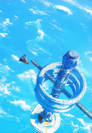 Space station and spaceship above Earth