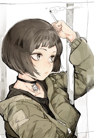 Anime girl smoking, inspired by Mathilda from Leon: The Professional