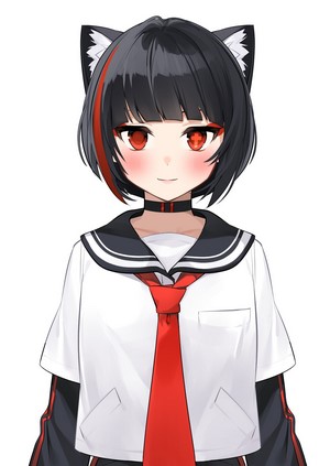 Anime girl with black hair and red eyes