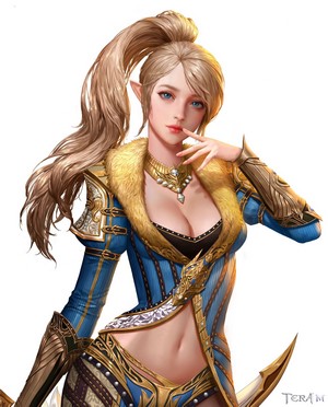 Elf woman with blonde ponytail from Tera