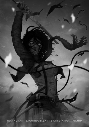 Mikasa Ackerman from Attack on Titan fighting