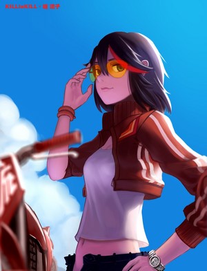 Ryuko Matoi from Kill la Kill with sunglasses and motorcycle