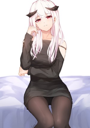 Anime girl with white hair and horns