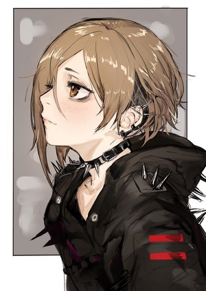 Anime girl with piercings and spiked jacket