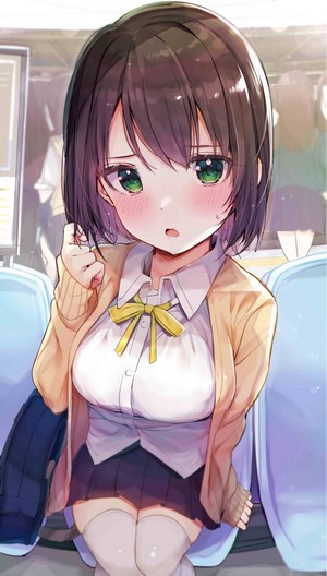 Anime girl with short brown hair and green eyes