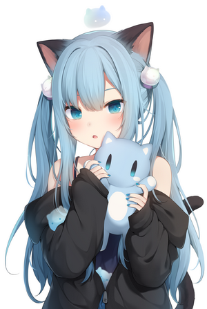 Amashiro Natsuki Blue-Haired Cat Girl Portrait