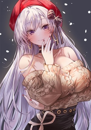Belfast from Azur Lane wearing a red beret