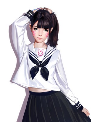D.Va from Overwatch in a schoolgirl outfit