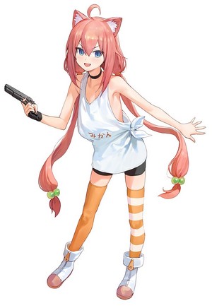 Nekomiya Hinata from Virtual YouTuber holding a gun