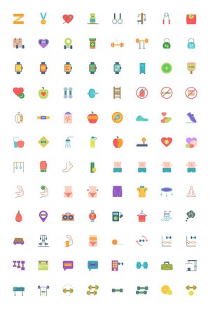 Fitness and health icons on white background