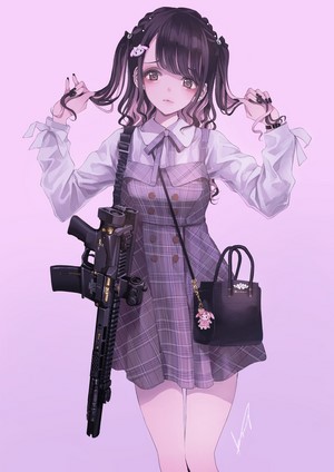 Anime girl with pigtails holding a rifle