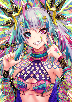 Anime Girl with Multi-Colored Hair and Heterochromia by Sakiyamama