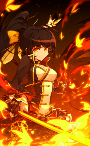 Ara from Elsword with yellow eyes and fire