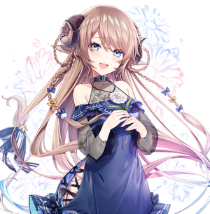 Yu Yuamaria with Ram Horns and Blue Dress