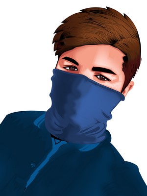 Man wearing a blue face mask and jacket