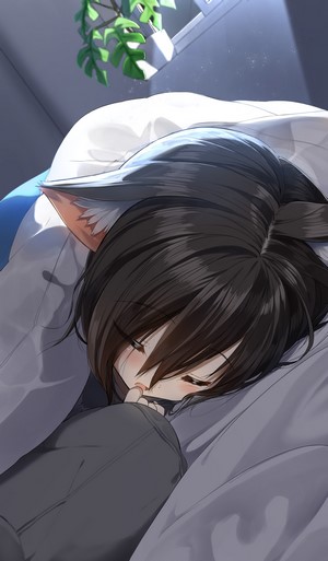 Sleeping Cat Girl Digital Artwork by RailgunKy