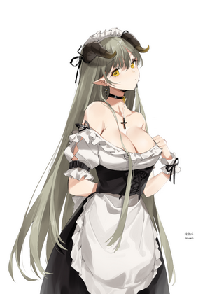 Anime girl with horns and maid outfit