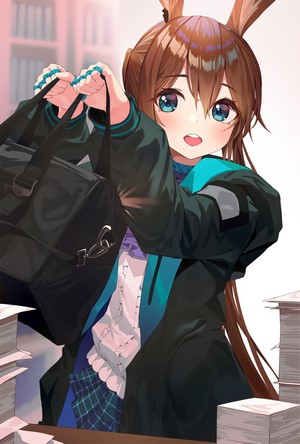 Amiya from Arknights holding a bag