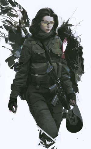 Woman in military uniform with rifle