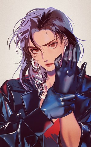 Anime girl wearing black gloves and jacket