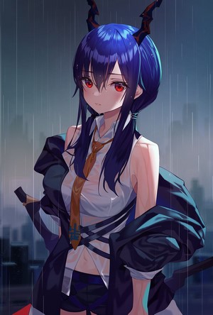 Chen from Arknights in the rain