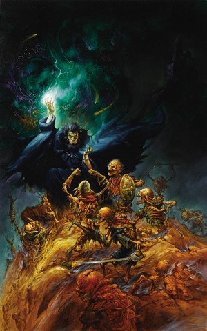 Necromancer casting spell on skeletons by Jeff Easley