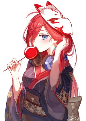 Miku Nakano from The Quintessential Quintuplets with a Fox Mask