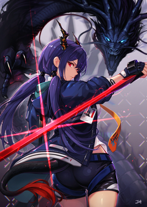 Chen from Arknights with a dragon