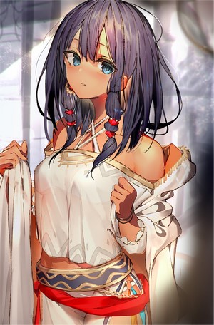Anime girl with dark skin and purple hair