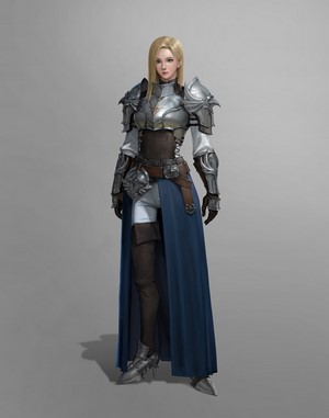 Female Knight in Silver Armor with Blue Cape