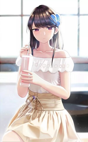 Komi Shouko with Drink in Sunlight
