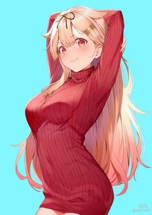 Yuudachi from Kantai Collection wearing a red sweater