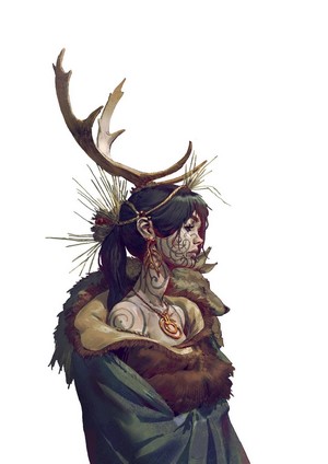 Woman with antlers and body paint