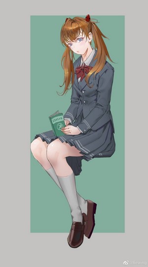 Asuka Langley Soryu from Neon Genesis Evangelion holding a book